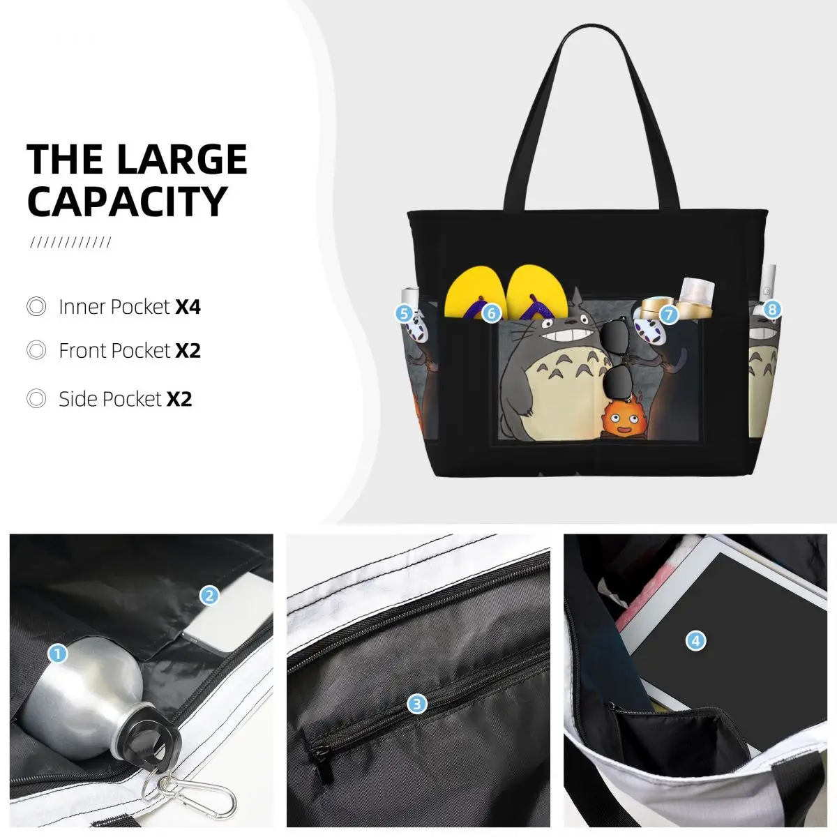 Three Ghibli Friends Beach Tote Bag Sport Gym Yoga Duffle Large Tote Bag Women Travel Bag Fitness bag