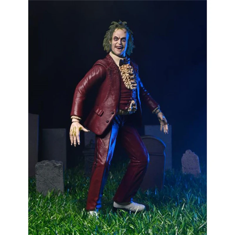 In Stock Neca 60743 Beetlejuice Betel Geuse Red Tuxedo Striped Suit Anime Action Figure Model Toy Kid Christmas Birthday Gift