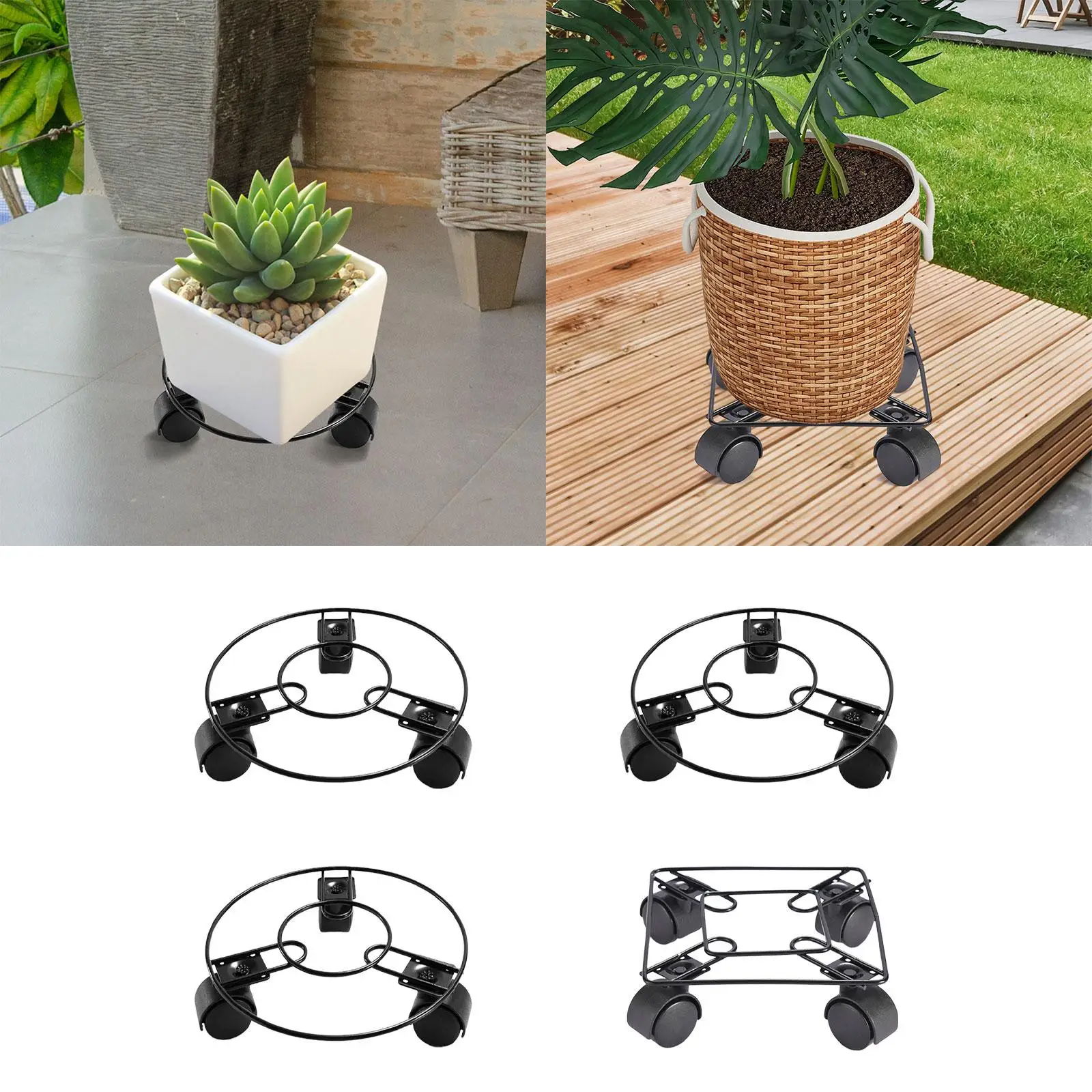 Potted Rolling Plant Stand Holder with 3 Casters Flower Pot Rack on Rollers Metal Iron Multifunctional for Backyard Durable
