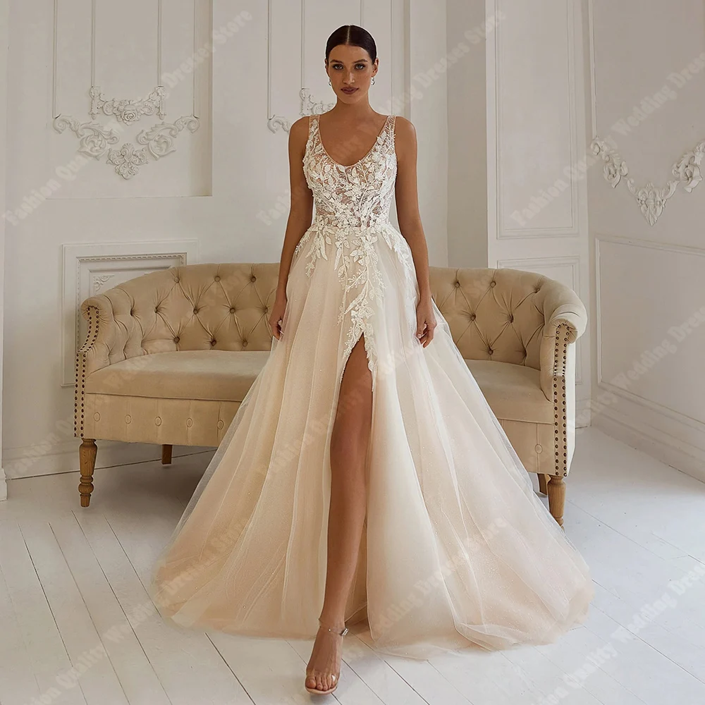 

Sexy Sleeveless Women Wedding Dresses Elegant V-Neck A-Line Bridal Gowns Mopping Length Banquet Vestido De Novia Customized 2026