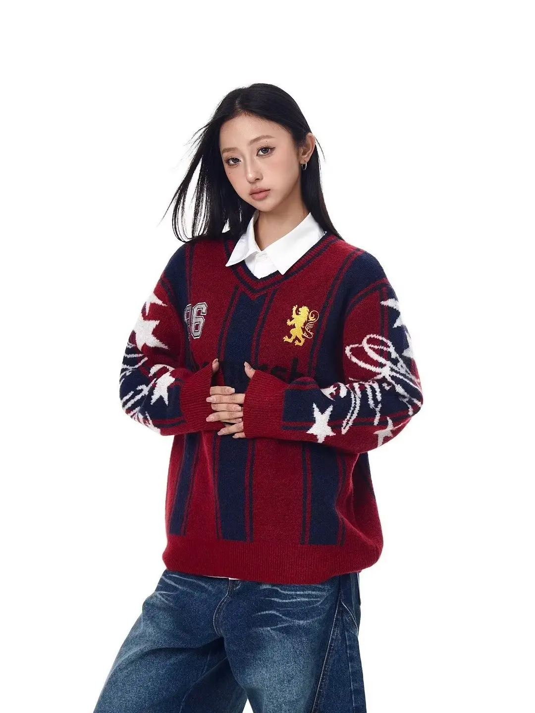 

Американский ретро пряный трикотаж для девочек, искусственный двухсекционный свитер с кисточками, осень-зима, свободный универсальный вязаный свитер