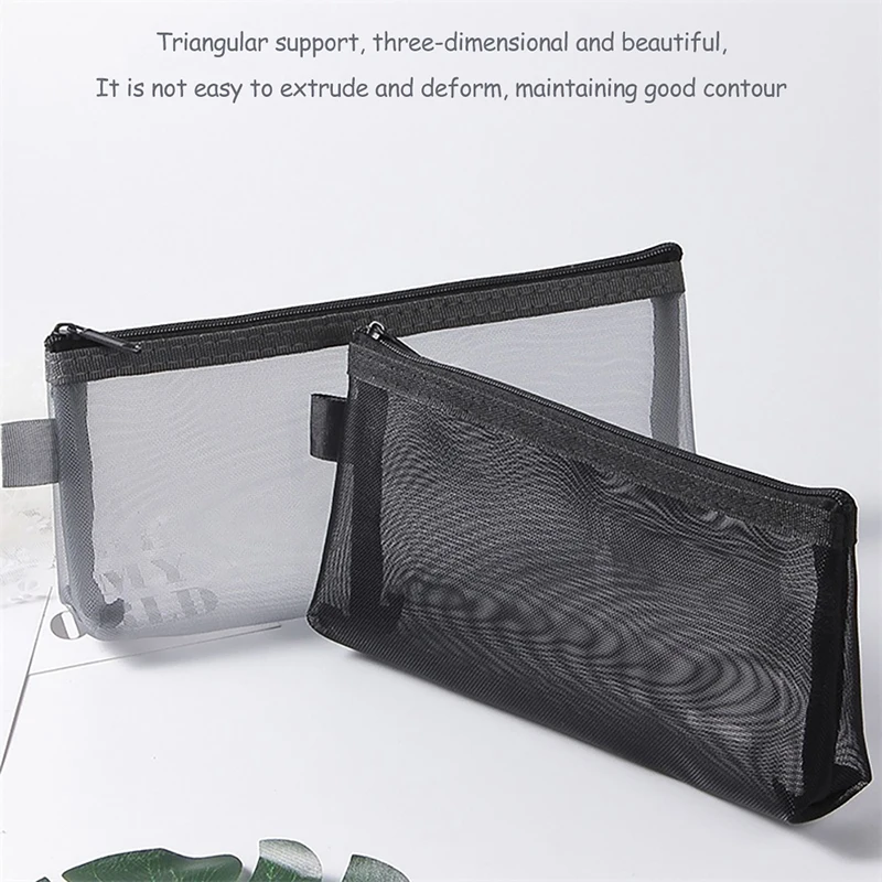 1Pc Clear Mesh Pencil Case Stereoscopic Zipper Pouch Office Student Pen Bag Portable School Supplies Pen Box