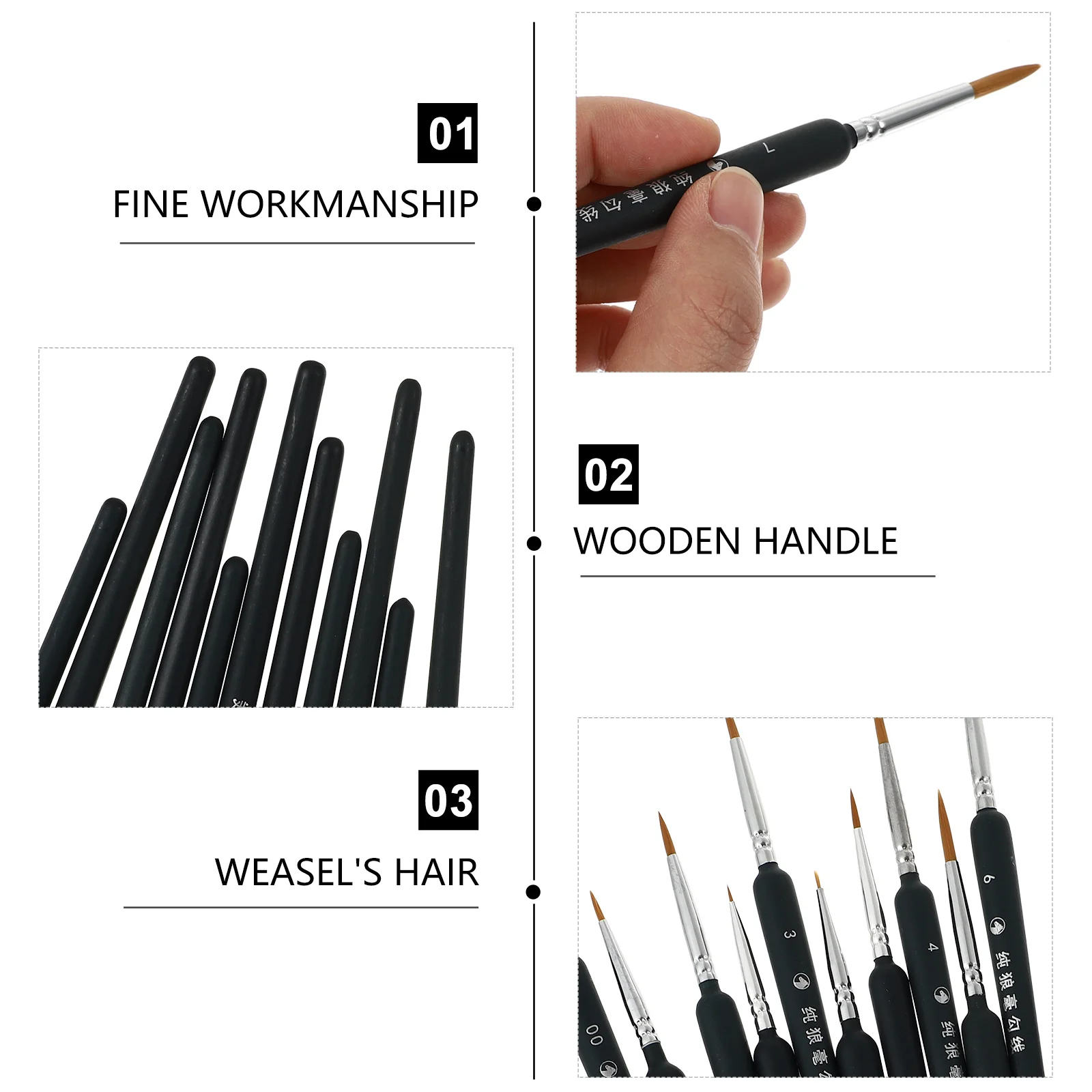 

11Pcs Detail Paintbrushes Fine Tip Drawing Pens Durable Safe for Watercolor Acrylic Oil Painting Travel Art Supplies