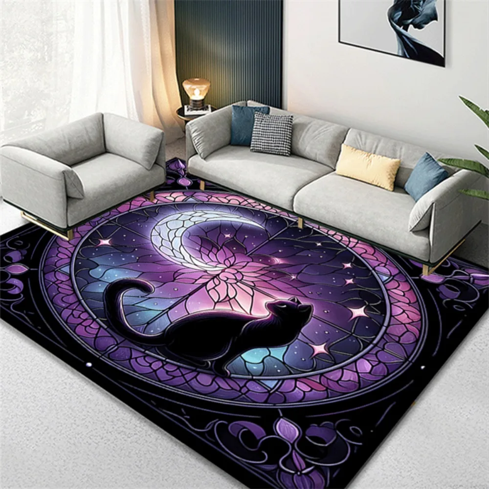 

Purple Sky Cat Printed Carpet Living Room Bedroom Decor Non-slip Rug Parlor Floor Mat Surface Comfortable Carpet Birthday Gift