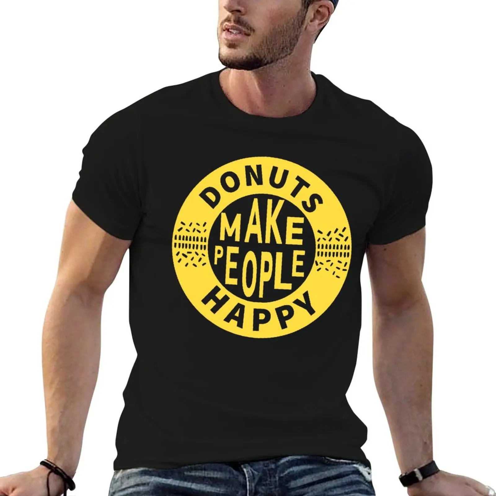 Donuts Make People Happy - Somebody Somewhere T-Shirt Basic Simple Casual Short Sleeve Tee