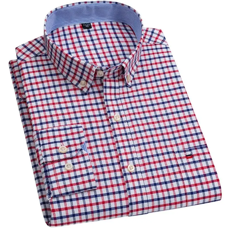 Men\'s 100% Cotton Regular-Fit Long-Sleeve Pocket Oxford Shirt Button Down Casual Dress Shirt