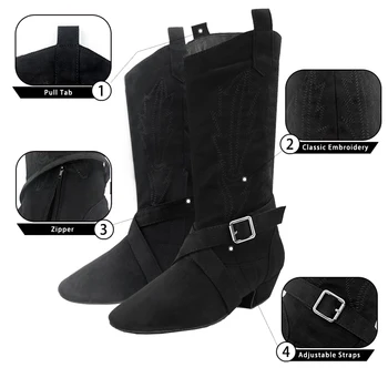 Evkoodance 여성용 라틴 댄스 부츠, 스웨이드 밑창, 서양 스타일 라인 댄싱 신발, 웨스트 코스트 스윙 라틴 살사 댄스 부츠