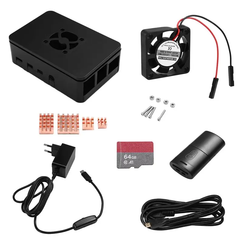 FULL-For Raspberry Pi 4B Kit With Case Cooler Memory Card Heatsink For DIY Projects And Electronics Enthusiasts