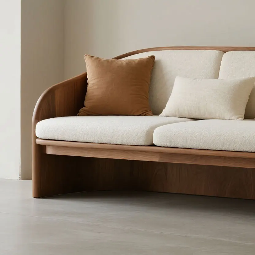 Divano doppio medievale in legno massello minimalista cinese curvo in legno di frassino