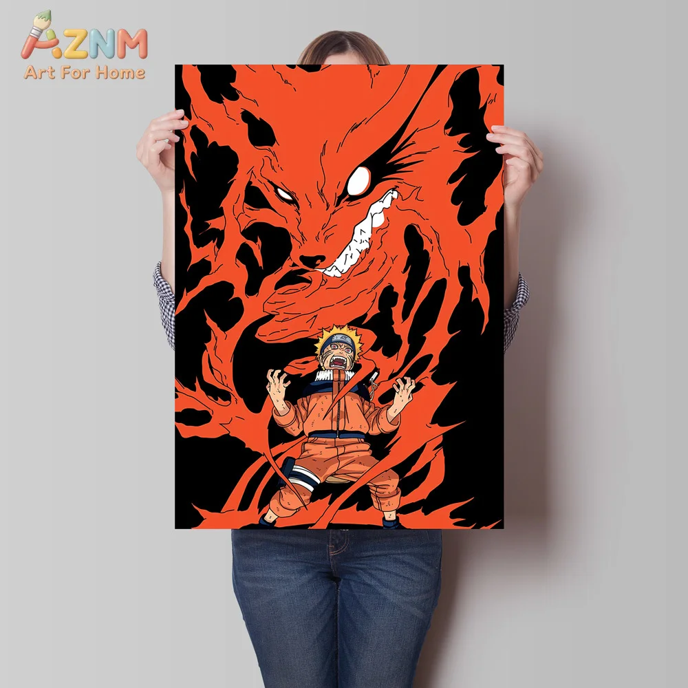 AZNM Naruto Anime Characters Canvas Wall Art, Nine-Tails & Gaara Print, No Frame Decor