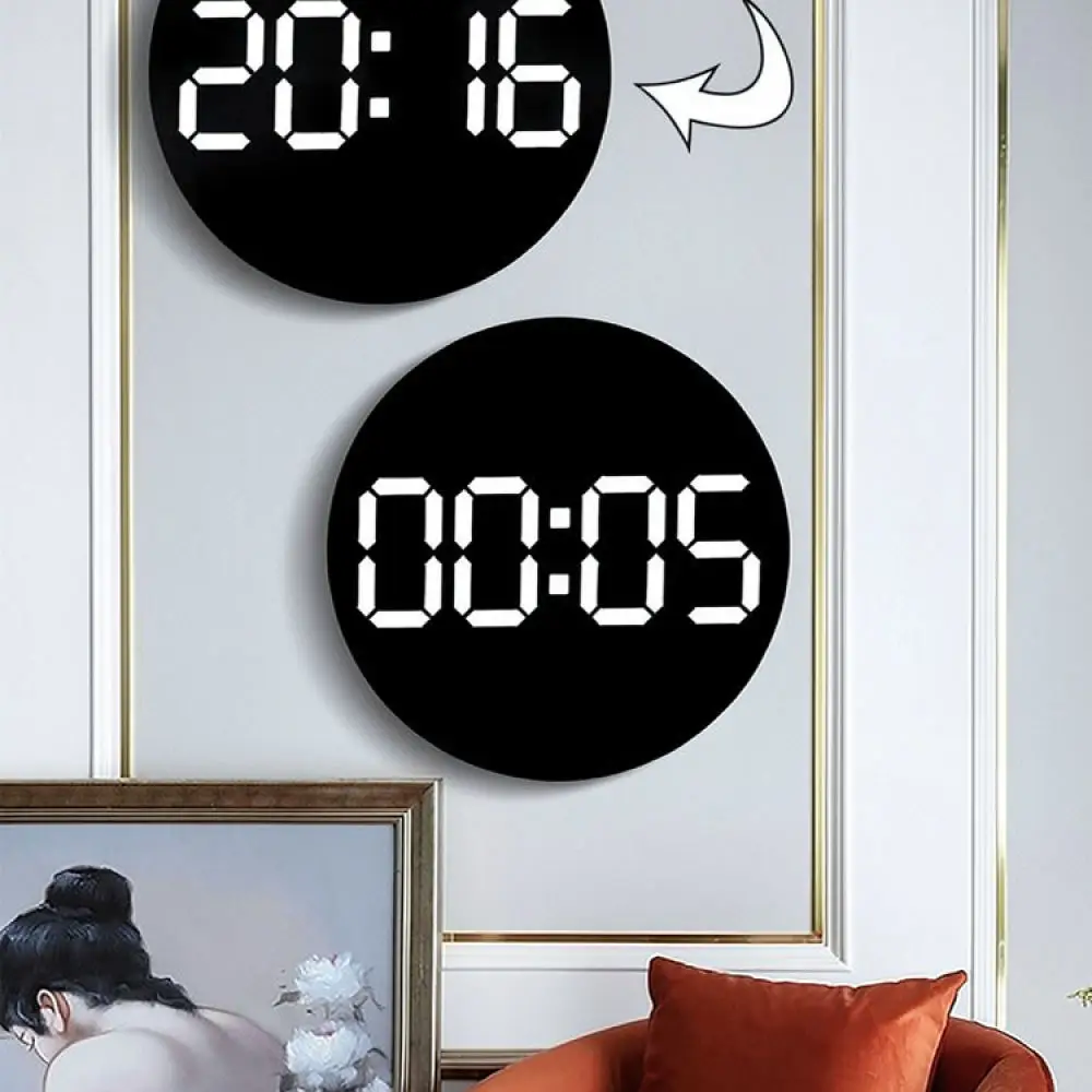Electronic Wall Clock Large LED Display Silent Timer With Calendar Alarm Temperature Humidity For Modern House