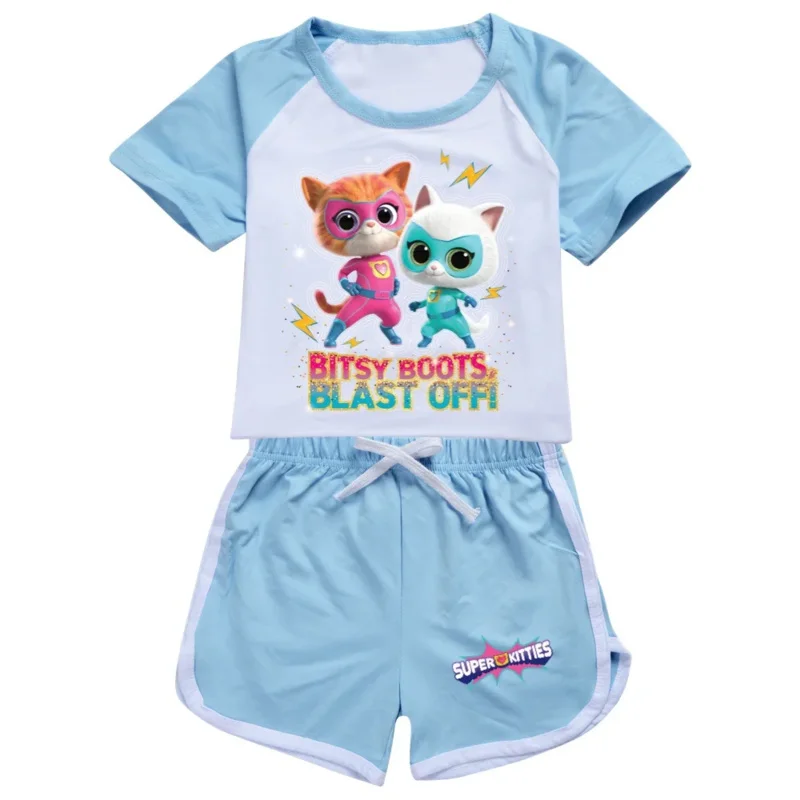 AIAI 2025 костюмы SuperKitties, футболка, шорты, детская одежда Supererkitties, летняя одежда для маленьких мальчиков, футболка с короткими рукавами для маленьких девочек
