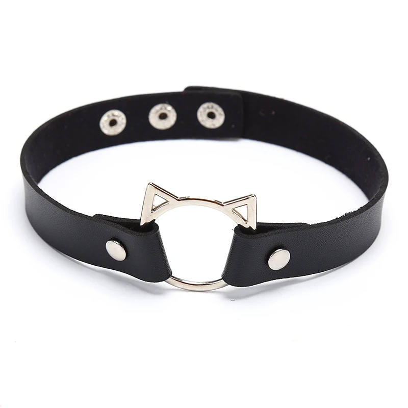 Punk Harajuku Collar Choker Necklace Cat Head PU Leather Choker Punk Goth Handmade Neck Bracelet  Jewelry