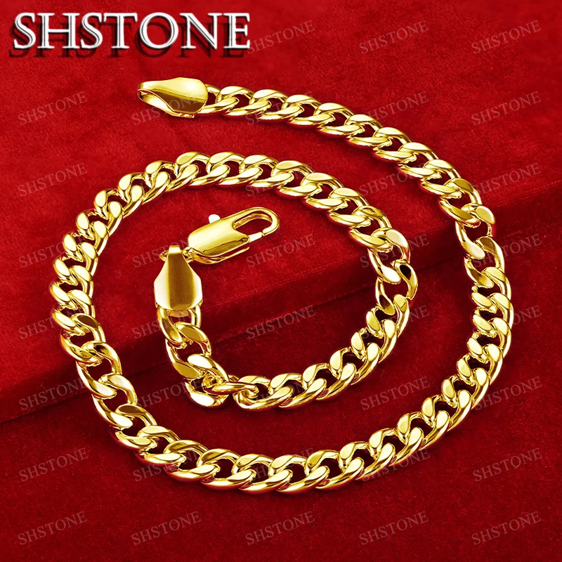 

SHSTONE 18K Gold Men Cuban Chain 10mm Wide Necklaces For Woman Party Wedding Engagement Fashion Charm Fine Jewelry Birthday Gift