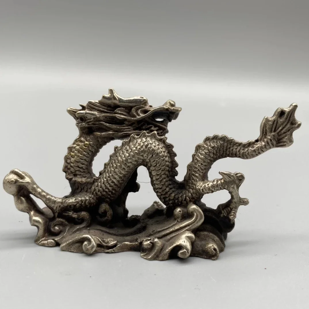 China Fine Workmanship Tibetan Silver White Copper Sculpture Good Luck ‘ Dragon’Metal Crafts Home Decoration