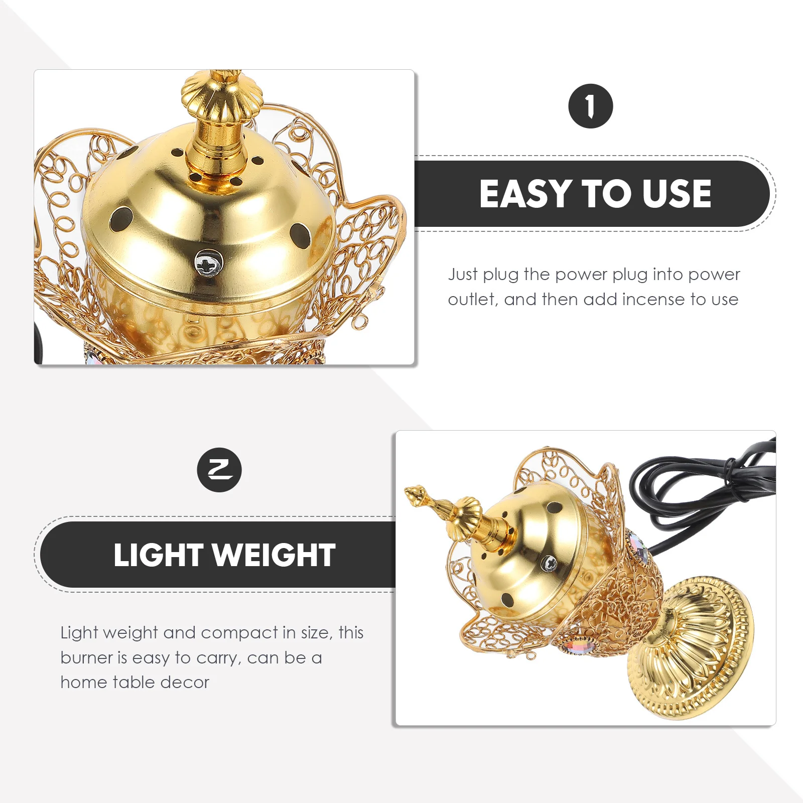 

Electric Incense Burner Iron Censer Vintage Spa Desktop Home Decor Burner Ornament Incense Holder