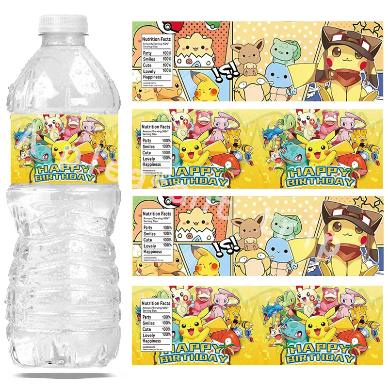 20pcs Pokemon Stickers Pikachu Water Bottle Sticker Party Favors Sun Protection and Waterproof Birthday Decoration Baby Shower ﻿