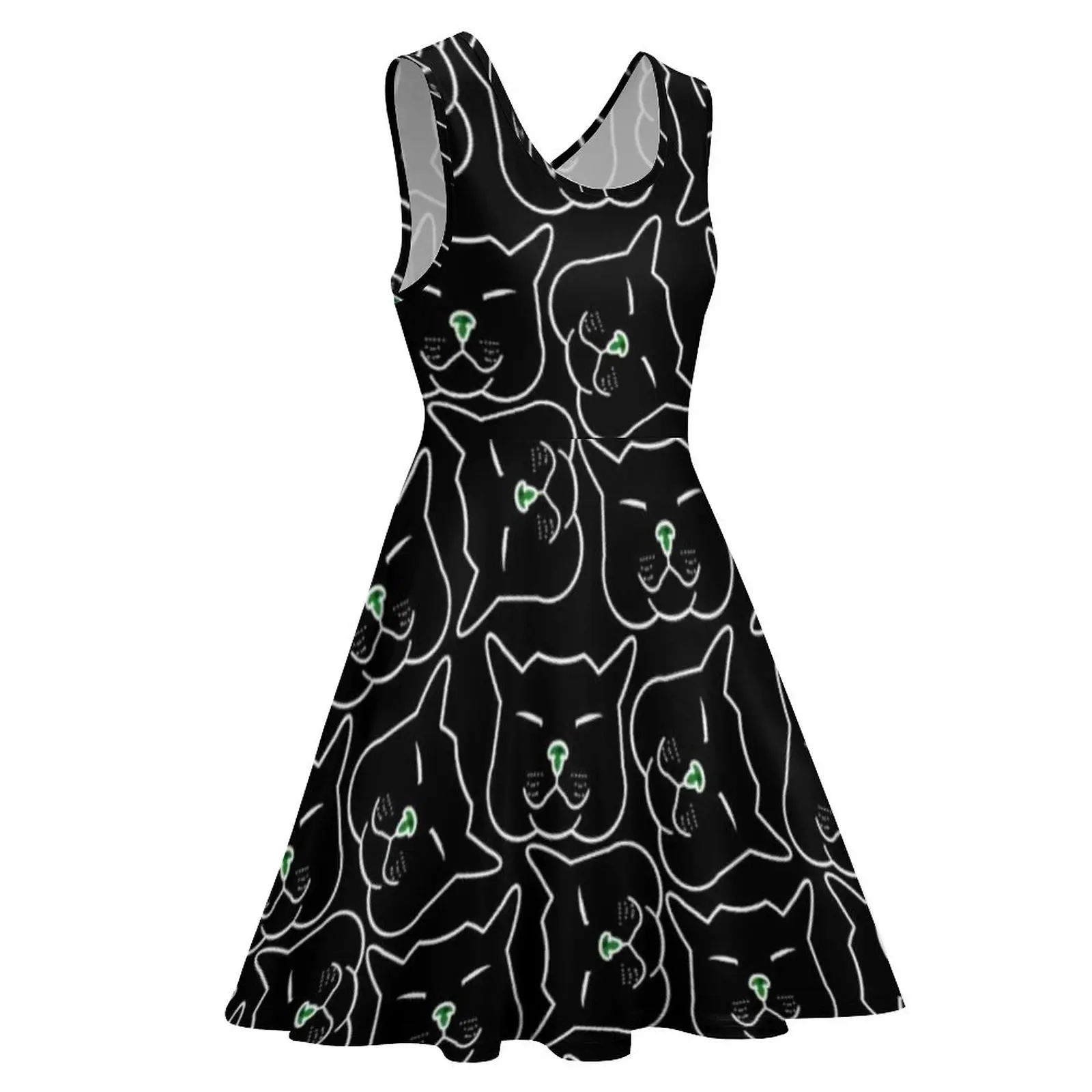 Vestido con caras de gato negro para mujer, Vestidos Vintage abstractos de animales, de cintura alta, informales, con estampado de verano, gran oferta, regalo