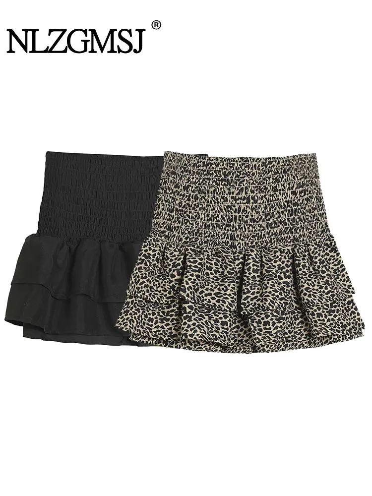 

NLZGMSJ 2025 Summer Vintage Casual Chic Women Skirt Solid Folds Mini Loose Skirts New Fashion Tierred Female Skirts