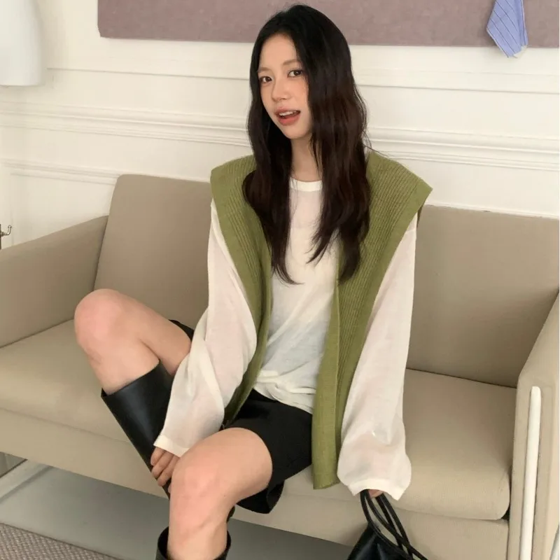 

Новая вязаная шаль на раннюю весну, женская, в корейском стиле, простая, однотонная, универсальная, теплая, шарф