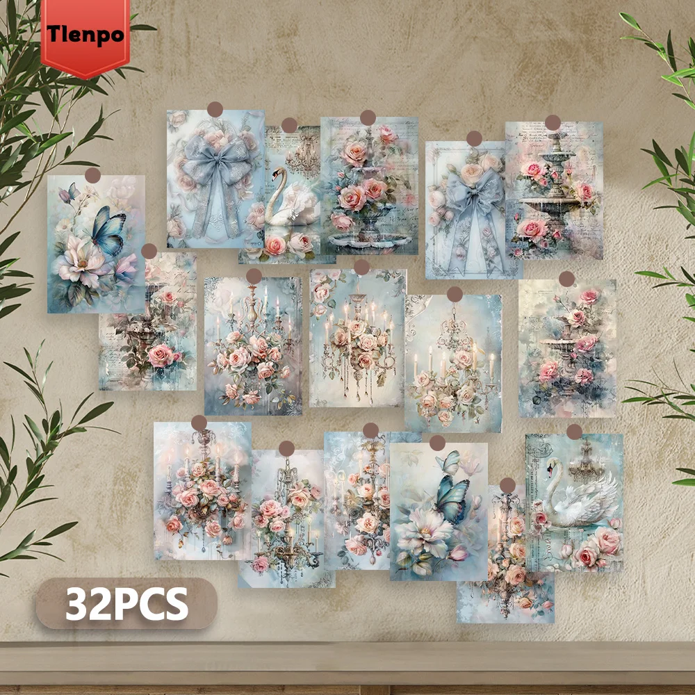 Cartes postales Rococo Vintage français, thème Pastel et Floral, Style d'illustration, papier cartonné épais, impression haute définition, 32 pièces