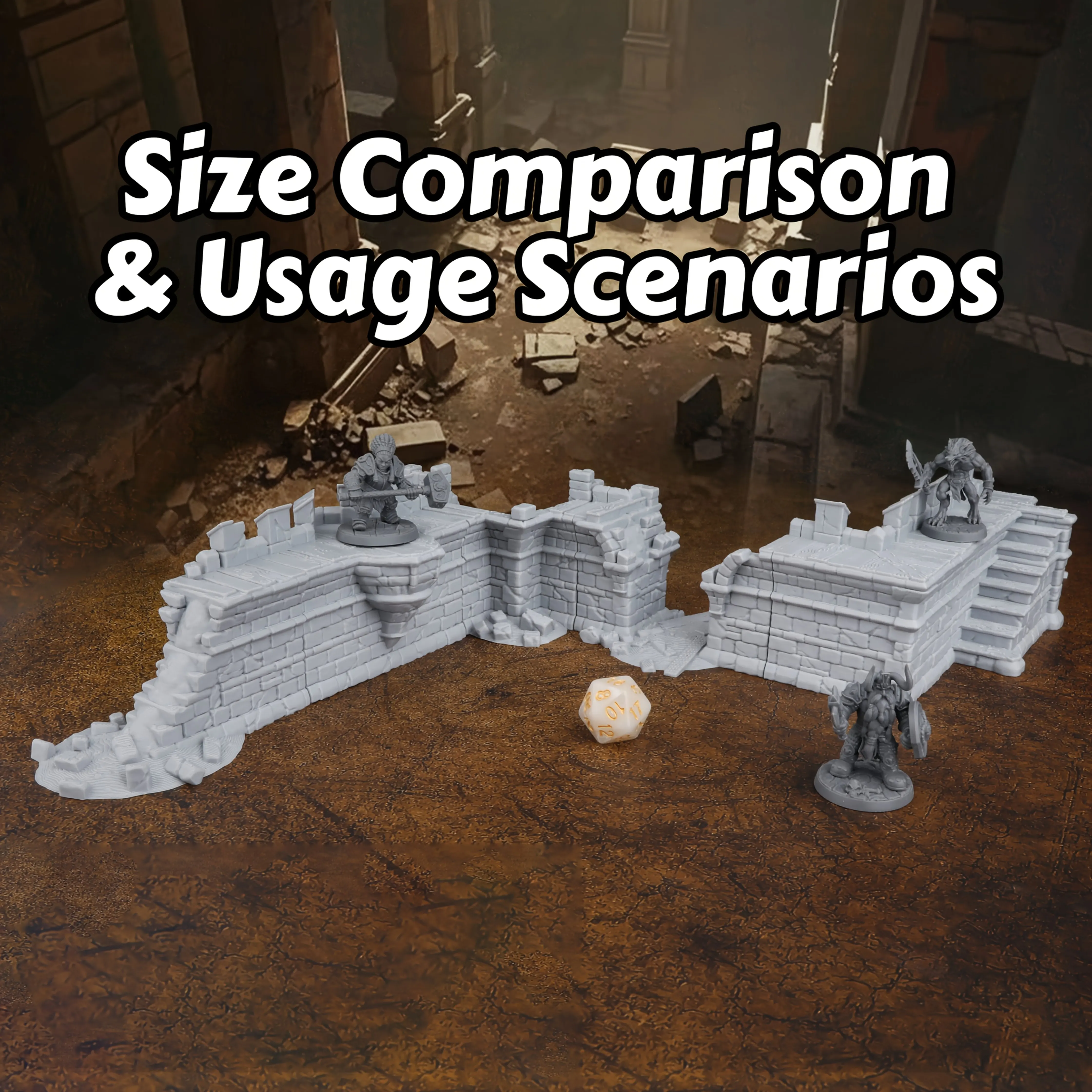 Fantasy Fortress Walls Ruins Miniature Terrain Set | Modular Terrain for TTRPG Tabletop Role Playing Games