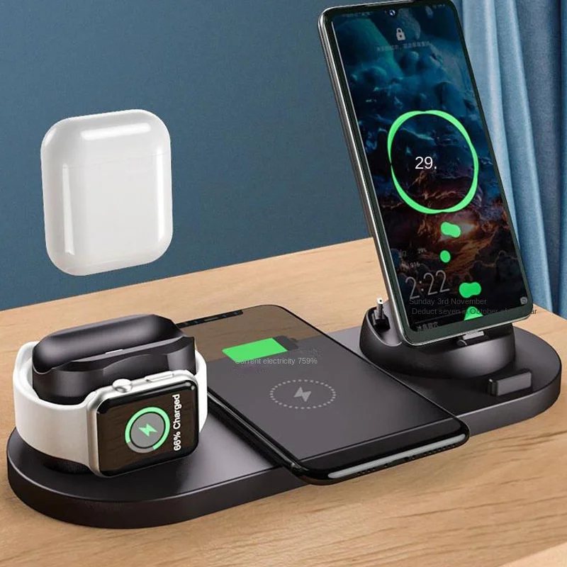 New six-in-one wireless charger. Suitable for tablet, watch, mobile phone and headset. 15W fast charging