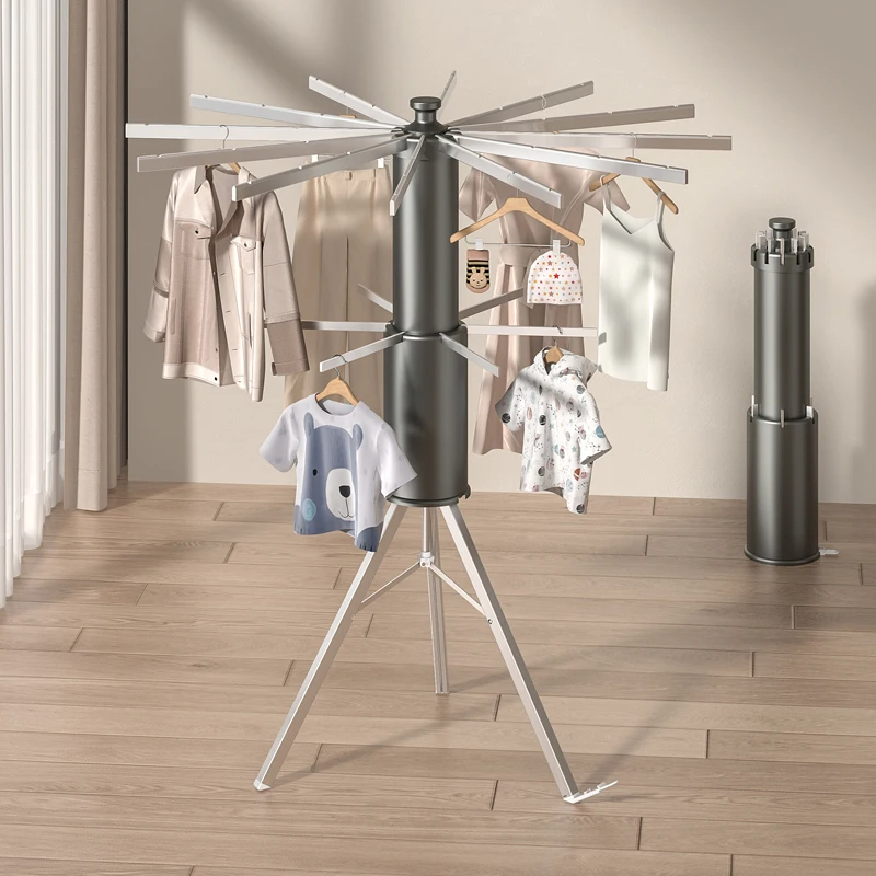 Foldable Installation-free Clothes Drying Rack，Movable Rotary Laundry Hanger, Garment Rack ， Bedroom Balcony Family Laundry Supp