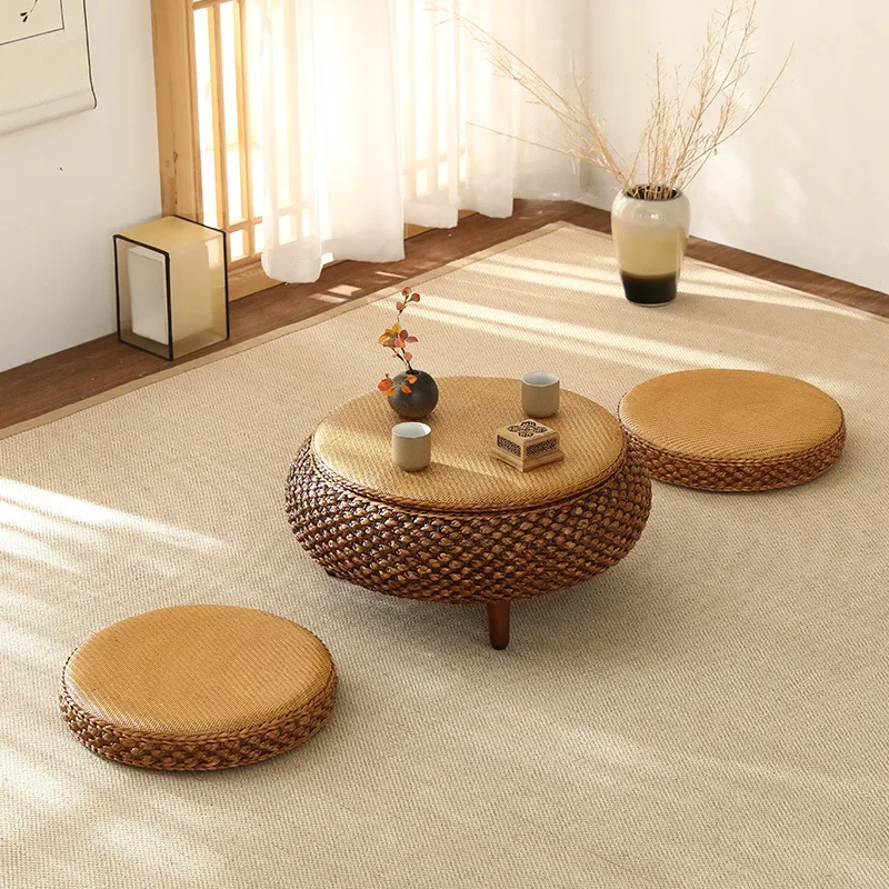 Japanese Style Rattan Woven Tatami Wooden Bay Window Table Small Simple Low Coffee Tables With Storage Home Furniture Decoration