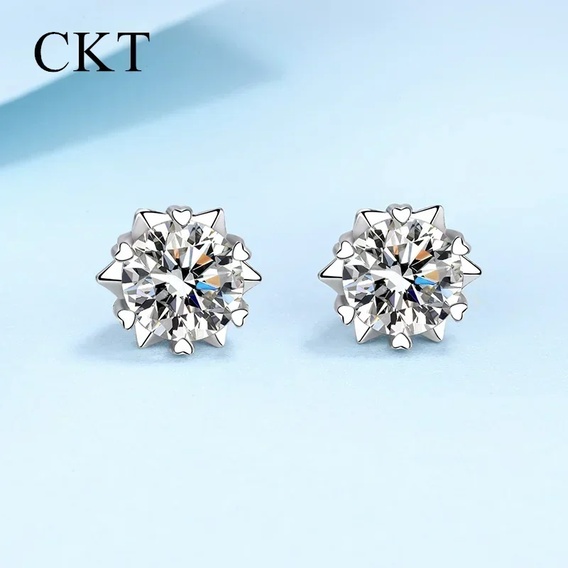 

18K White Gold Luxury Platinum Stud Earrings for Women Snowflake 0.6-4 Carat Moissanite Diamond Earrings Pt950 Wedding Jewelry