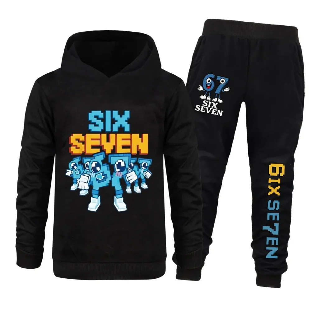 Wiosenno-jesienny zestaw dla dzieci z nadrukiem 67, bluza z kapturem i spodnie, modny sportowy komplet dla chłopców, długi rękaw, 2-częściowy zestaw spodni.
