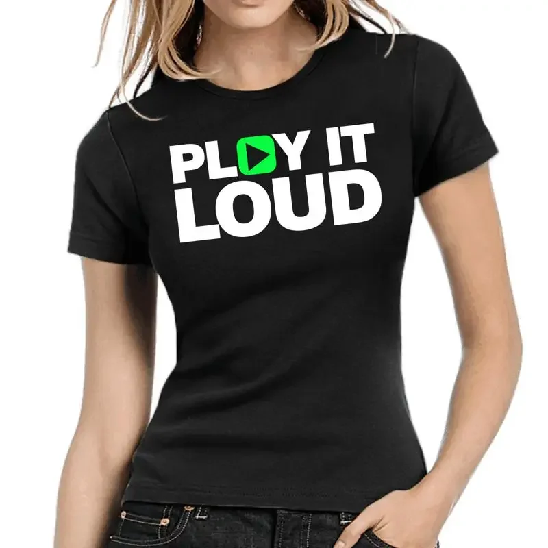 Play It Loud Dj Club Music Speakers Fun Comedy Ladies Girlie T shirt