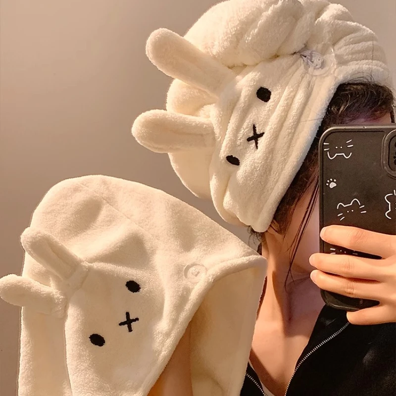 Cute Miffy Coral Velvet Dry Hair Cap Super Absorbent Towel for Girls Wrapping Hair Quick-drying Shower Cap Cartoon Dry Hair Cap