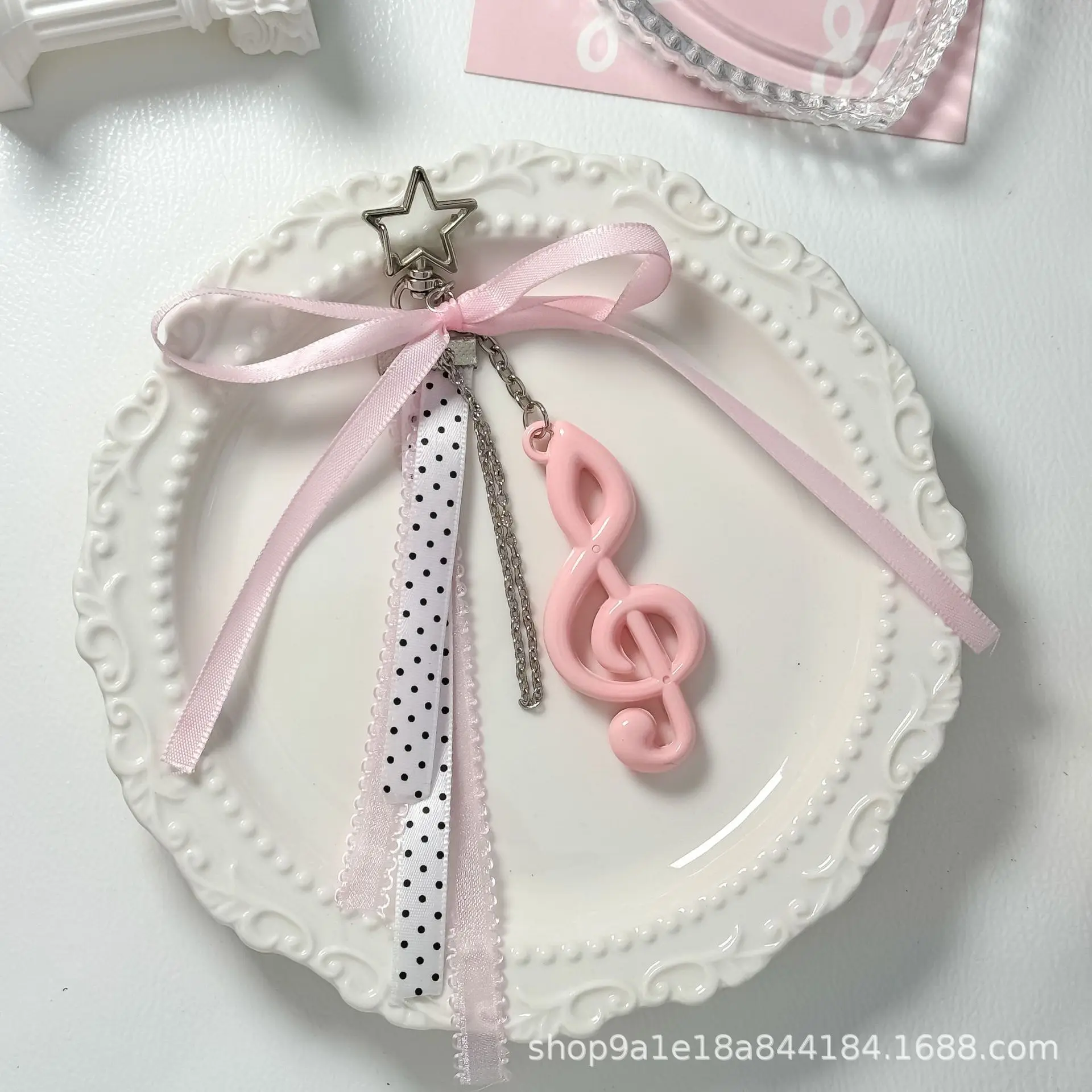 Music Note Bag Pendant Pink Streamer Bow Bag Hanging Sweet Jewelry Pendant Five-pointed Star Keychain
