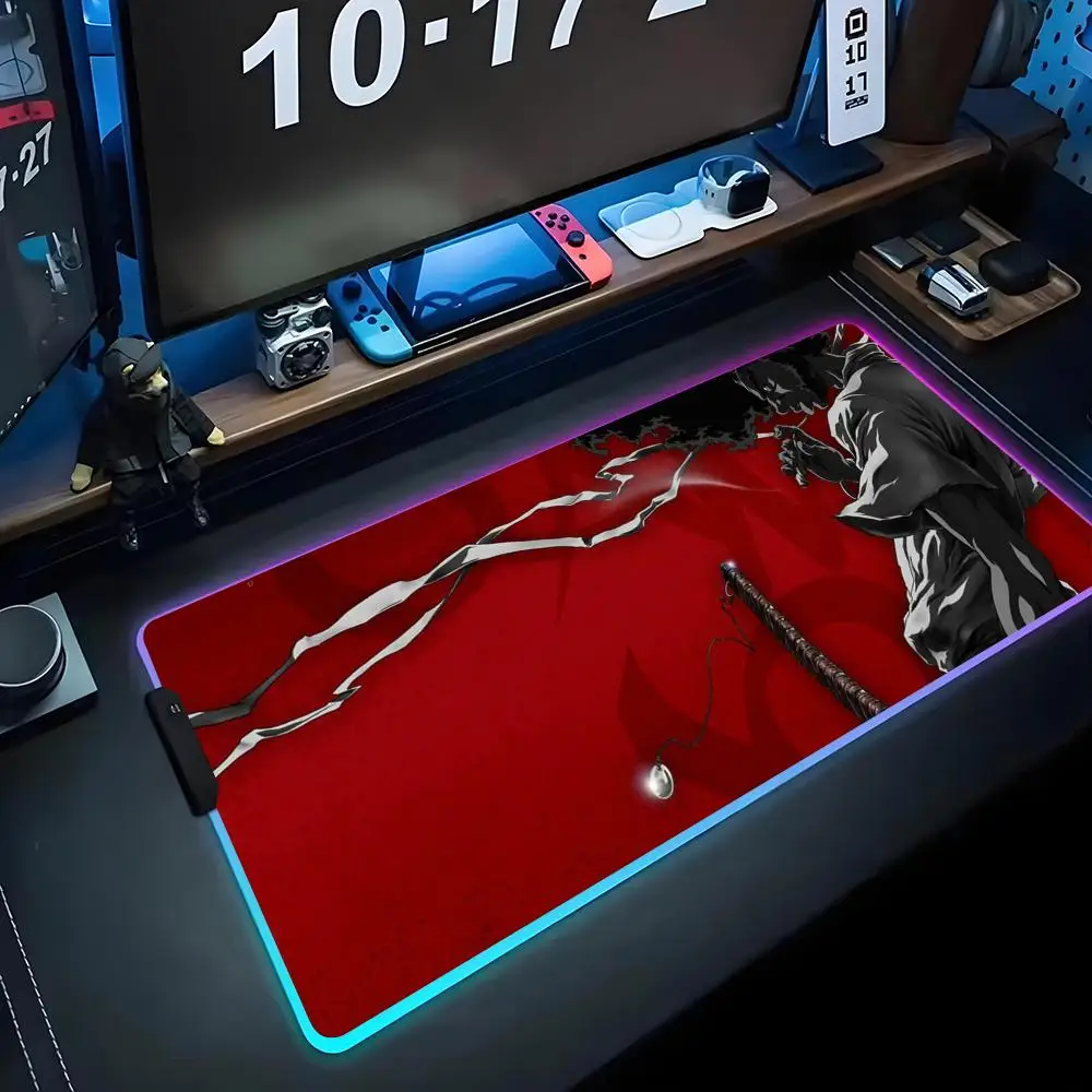 

afro samurai Mouse Pad RGB Gaming Mousepad Big LED Pad PC Desk Mat Luminous Mouse Pad Large Keyboard Mats Table Rug With Backlit