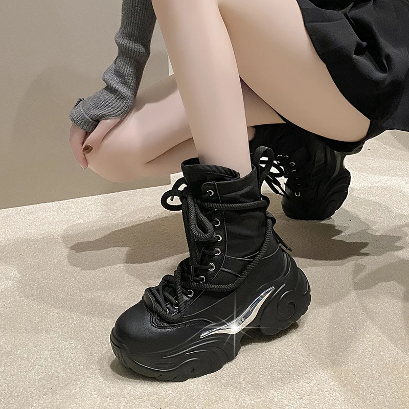 Chunky Heels Punk Style Boots Women Autumn Winter Platform Combat Boots Woman 2023 Thick Bottom Gothic Motorcycle Botas Mujer