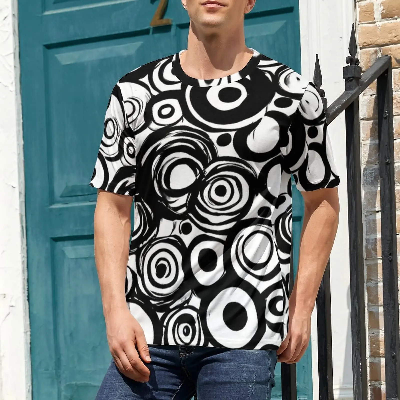 Summer T Shirt Black Ink Swirl Circle Abstract Print T-Shirts  Aesthetic Fashion Tees For Men Short Sleeve Graphic Big Size Tops
