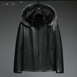 Pure Cowhide Leather Jacket Men Genuine Leather Thick Winter Coat Male Natural Fur Linner Men's Jacket Warm Jaqueta Masculina FC