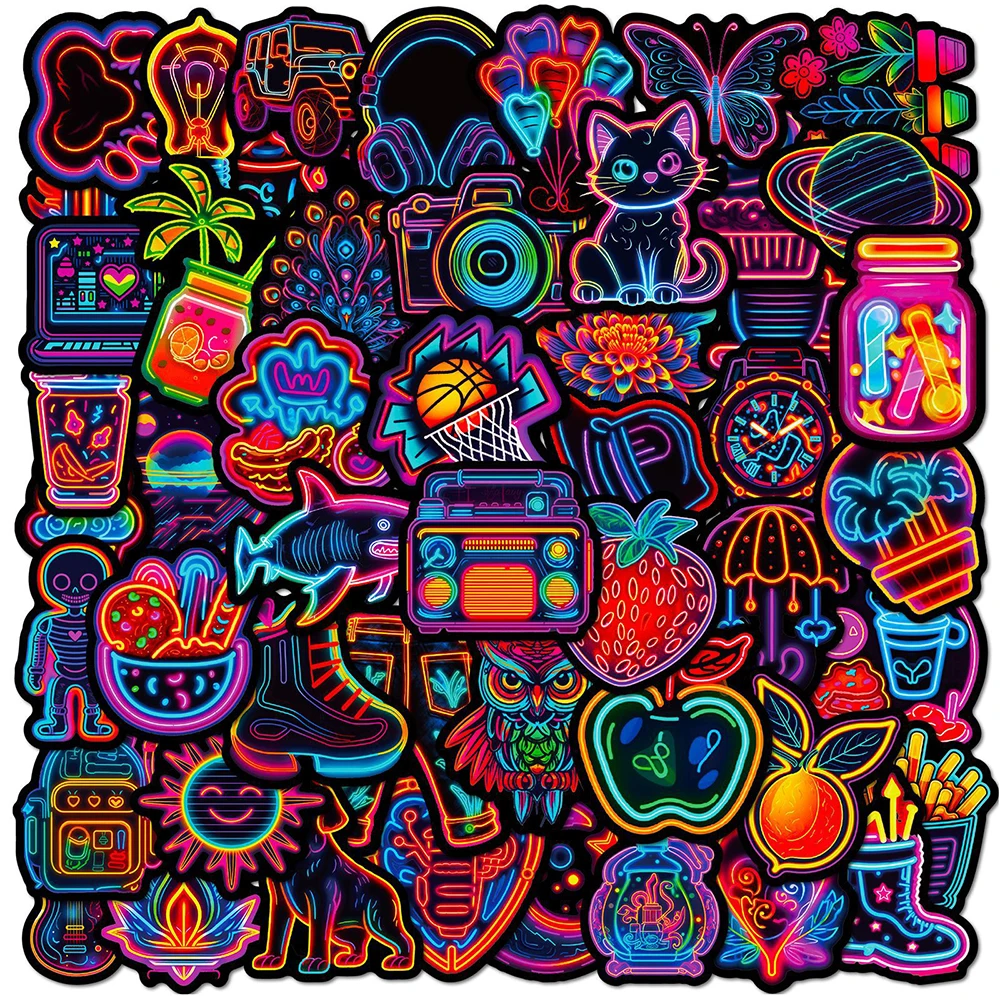 10/30/50PCS Mix Cute Neon Light Girl Cartoon Stickers Phone Luggage Laptop Car Skateboard Decorative Waterproof Graffiti Sticker