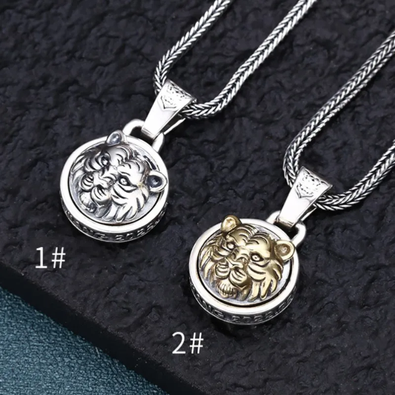 

S925 Sterling Silver Pendants for Men Women New Men's Fashion Rotatable Tiger Head Pure Argentum Amulet Jewelry Wholesale
