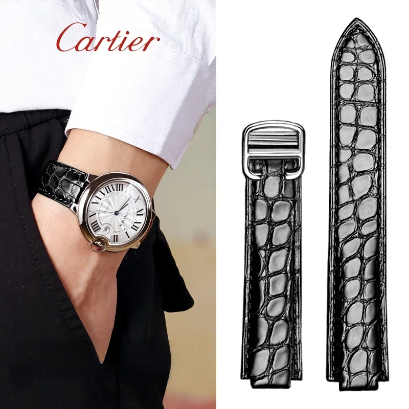 Genuine Leather Watch Strap for Cartier Blue Balloon Crocodile Leather Waterproof Sweat-Proof MenWomen Watchband12.20mmWristband