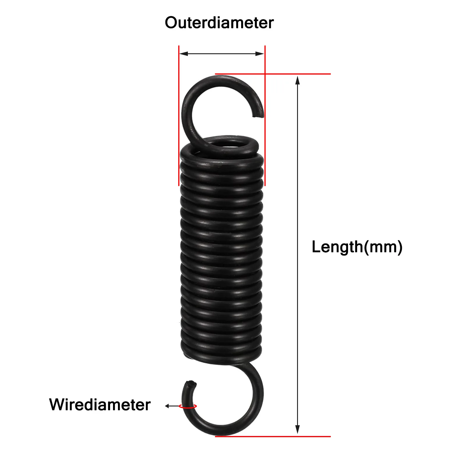 1Pcs Spring steel Open Hook Tension Spring Wire Diameter 1.8mm with  open O hook extension spring Outer Diameter 9-18mm