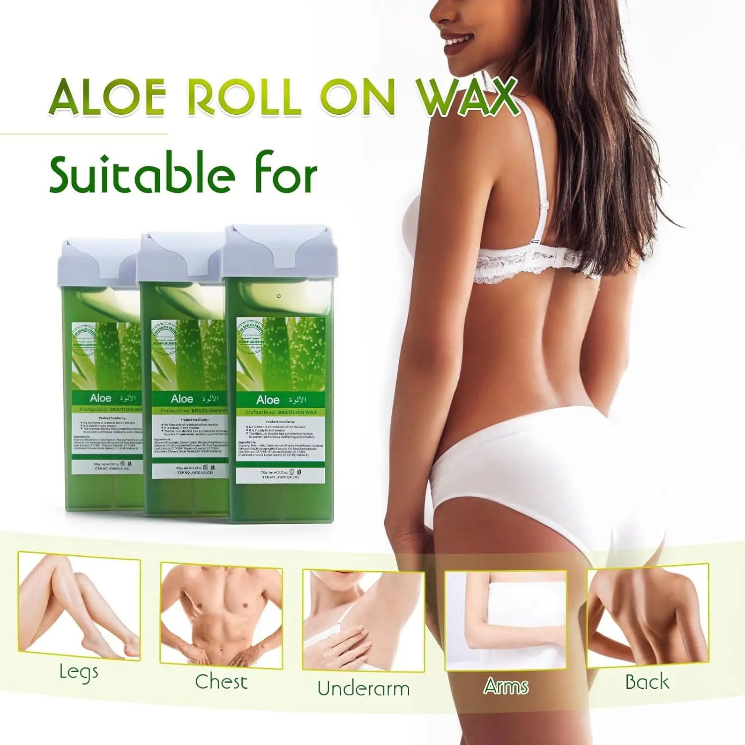 Roll on Wax Refill Painless Wax Roll On For Hair Removal Depilatory Wax Warmer Aloe Wax Cartridge For Bikini Body Hair Removal