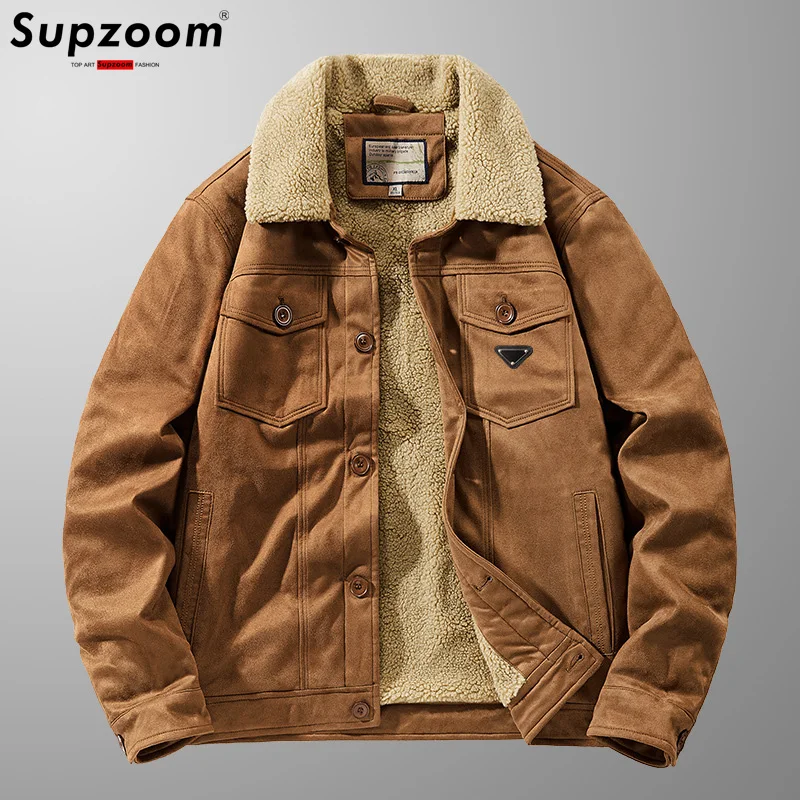 Supzoom 2025 New Arrival Top Fashion Turn-Down Collar Autumn And Winter Suede Lamb Wool Splicing Casual And Handsome Men Jacket