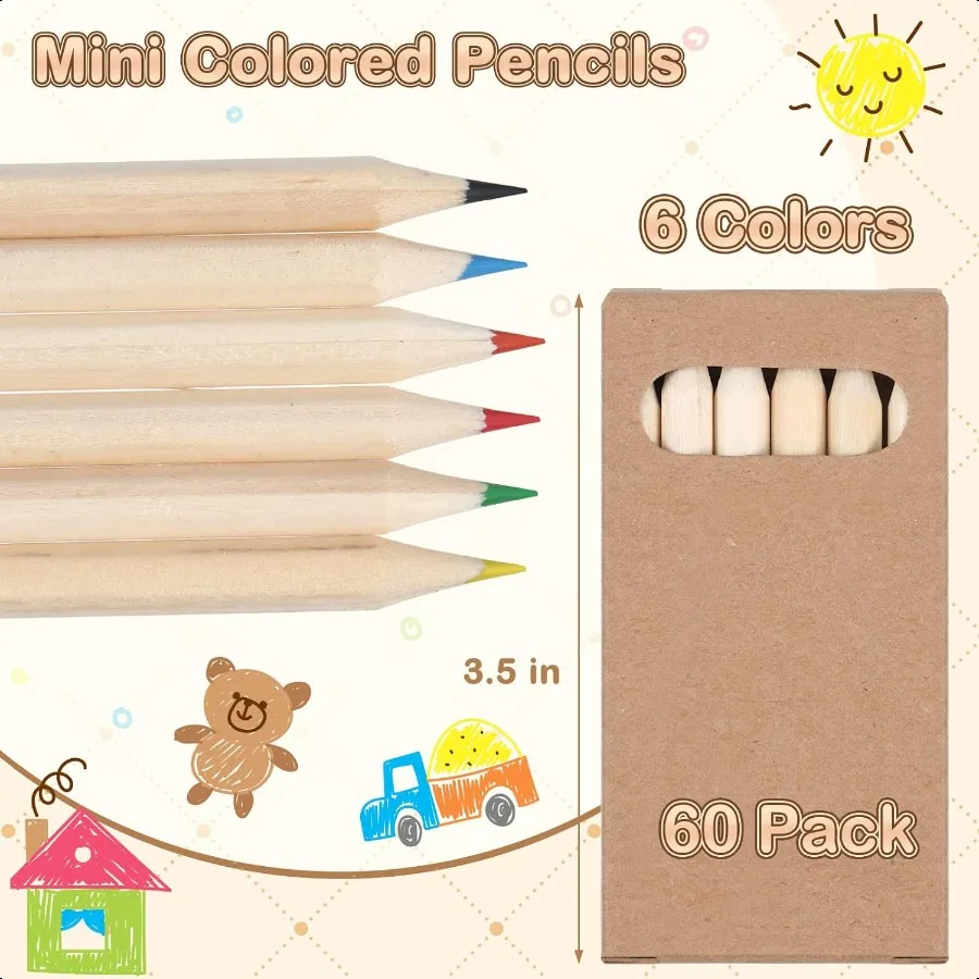 Ctosree 50 Packungen Mini-Buntstifte in großen Mengen, 8,9 cm, Malstifte, Zeichenstift in Kraftboxen, Geschenktüten, Geschenke für Erwachsene, Klassenzimmer