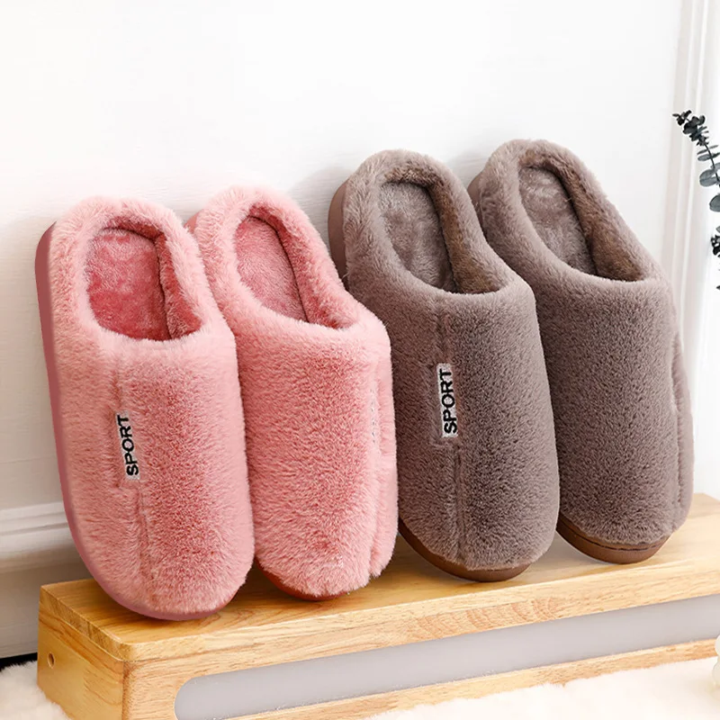 New Women Slippers Winter Warm House Shoes Soft Anti-Slip Plush Cotton Shoes Men Lovers Bedroom Slippers Ladies Cute Fur Slides