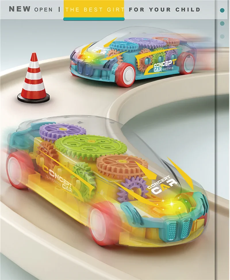 Mini engrenage de voiture en plastique de dessin animé transparent, puissance de pressage de véhicule, lumière marketà inertie, friction de voiture créative