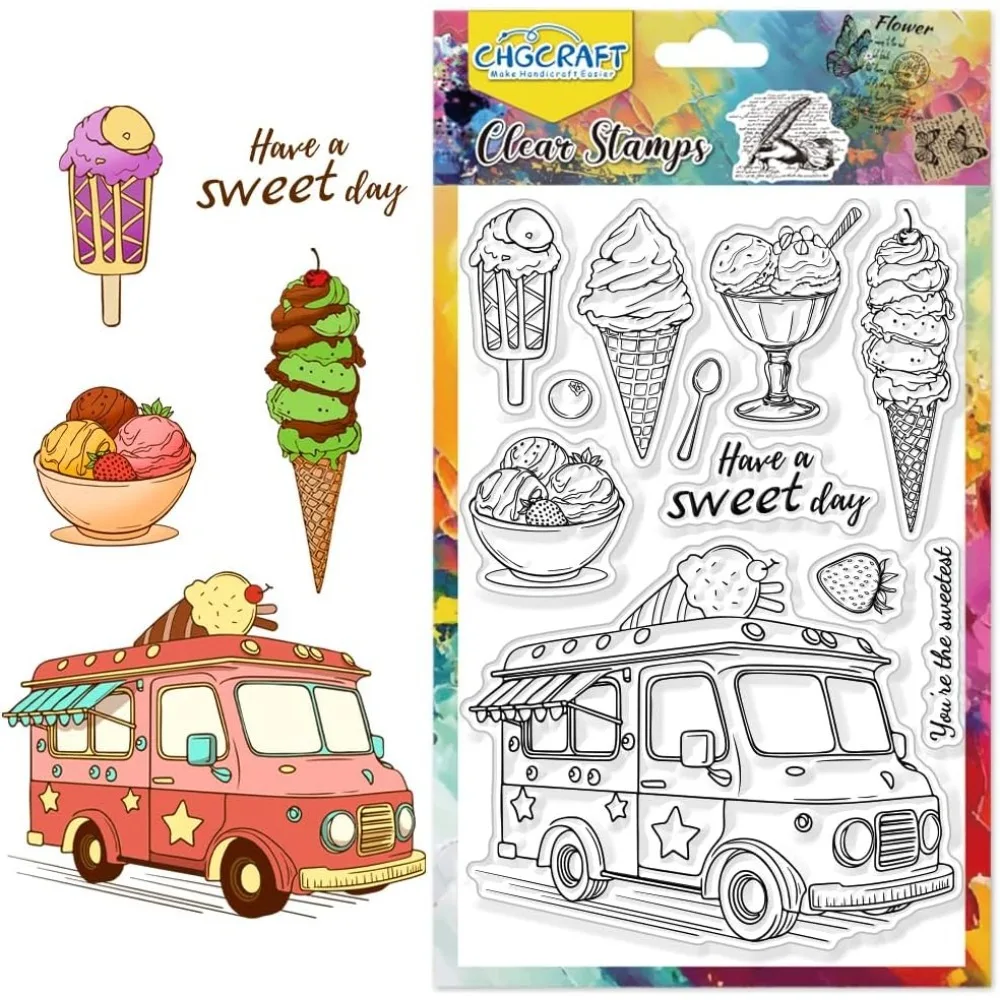 Eiscreme-Wagen, transparente Stempel, Eistüte, Dessert, transparente Bastelstempel für DIY Scrapbooking, Fotoalbum, dekorativ