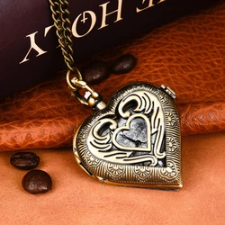 Retro Love Shape Quartz Pocket Watch Men Women Necklace Chain Clock Dropshipping