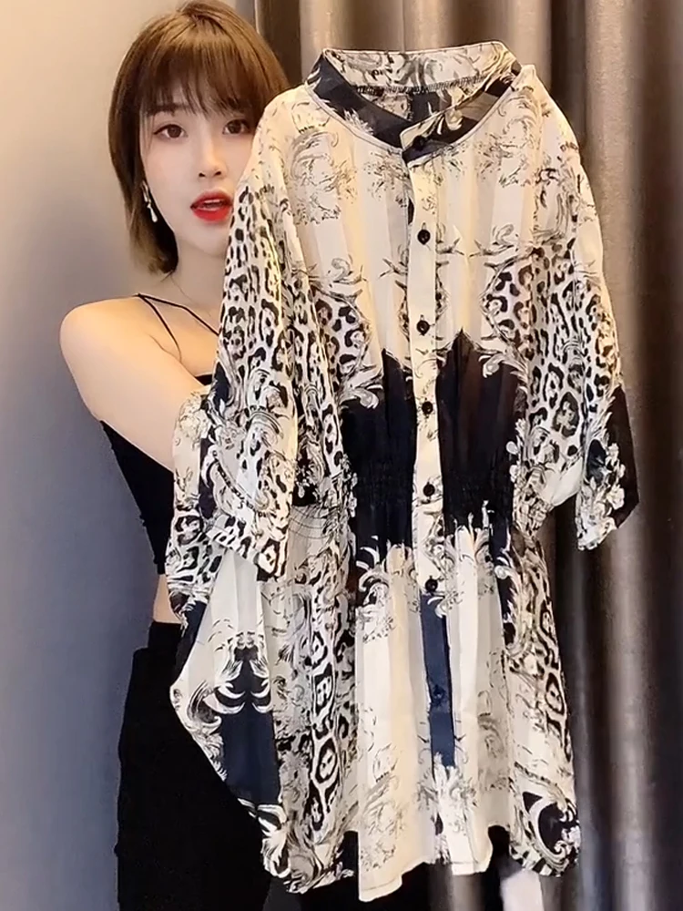 

2026 New Summer Women's Chiffon irt Loose Long ort Sve Mid-Length Faionable Design Sensation Top for Mom plus Size